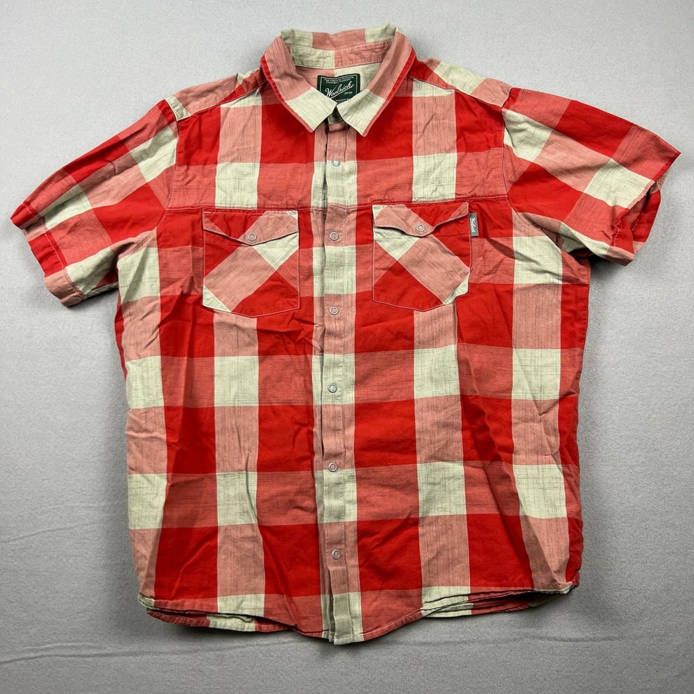 Woolrich Mens XL Red Picnic Plaid Western Snap Front Short Sleeve Outdoors Shirt